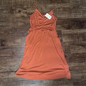 Yathon M Midi A Line Dark Orange Strappy Dress Side Zip With Pockets NWT